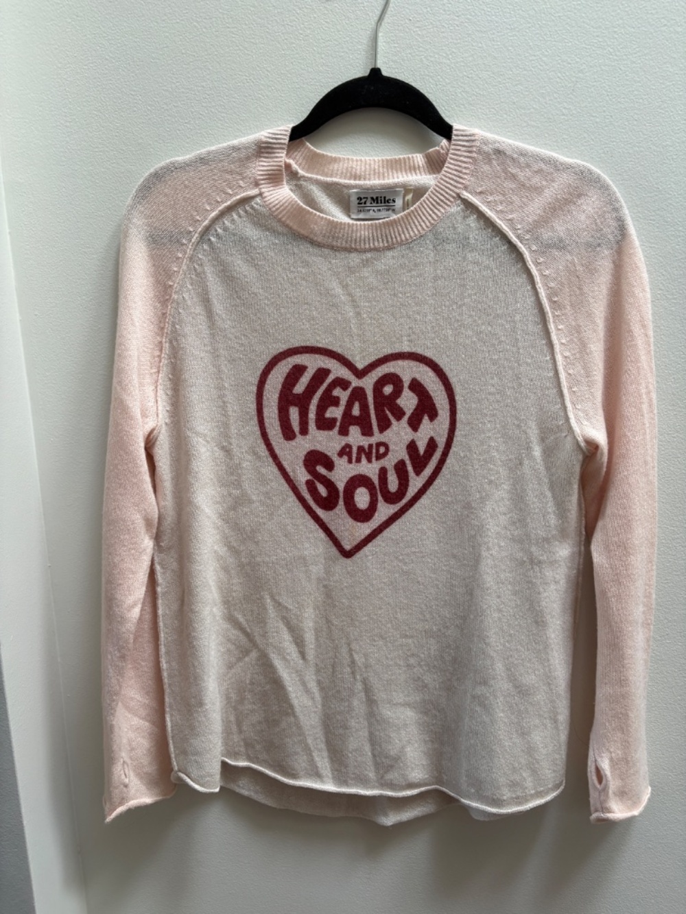 27 Miles Malibu Heart and Soul Pink 100% Cashmere Sweater Size M